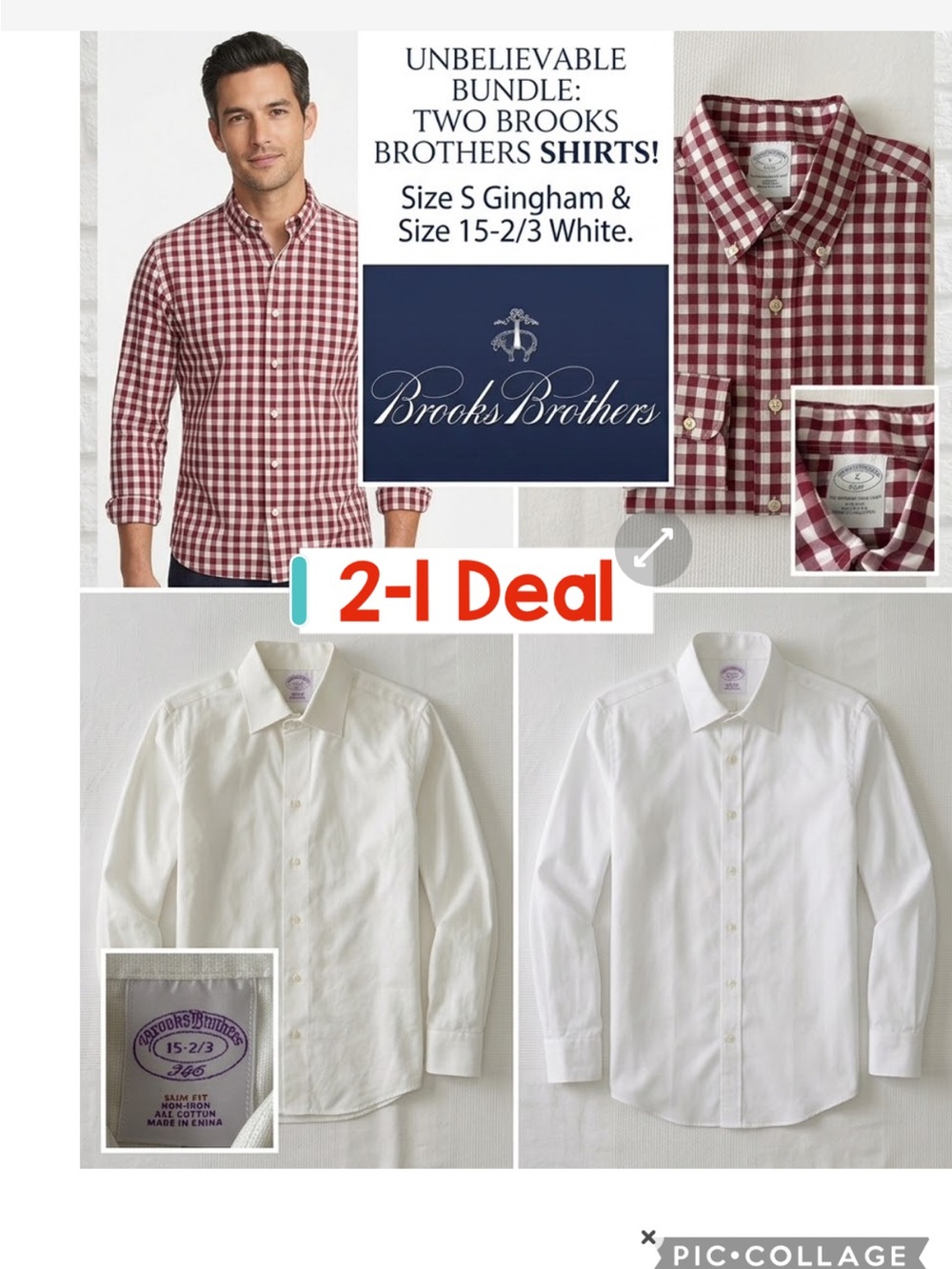 2-1 Deal Brooks Brothers Red Gingham Button-Down & White Dress Shirt Bundle